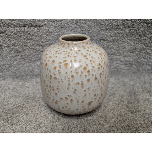 Vintage MCM pottery Vase Textured Cream Tan Pottery Lava Glaze Ceramic Brutalist - Picture 1 of 10